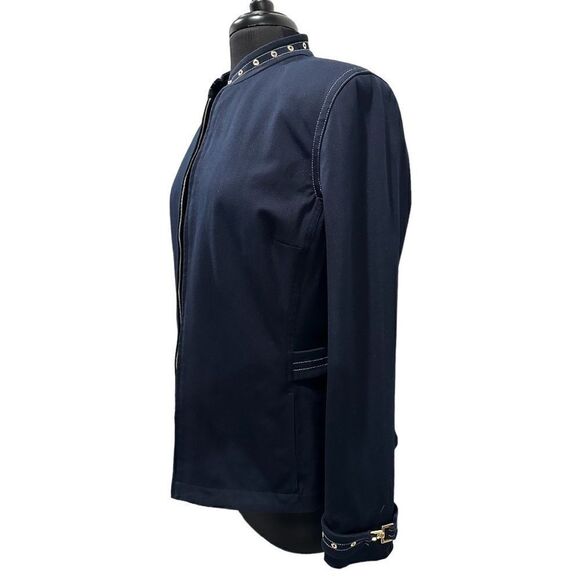 ST John Sport by Marie Gray Navy Blue Zip Front Grommet Trim Sport Coat Jacket - Picture 5 of 16